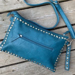 Turquoise/teal studded shoulder bag